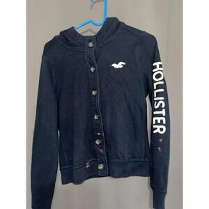Hollister woman's Large Navy Hoodie – Button Front – Sleeve Logo